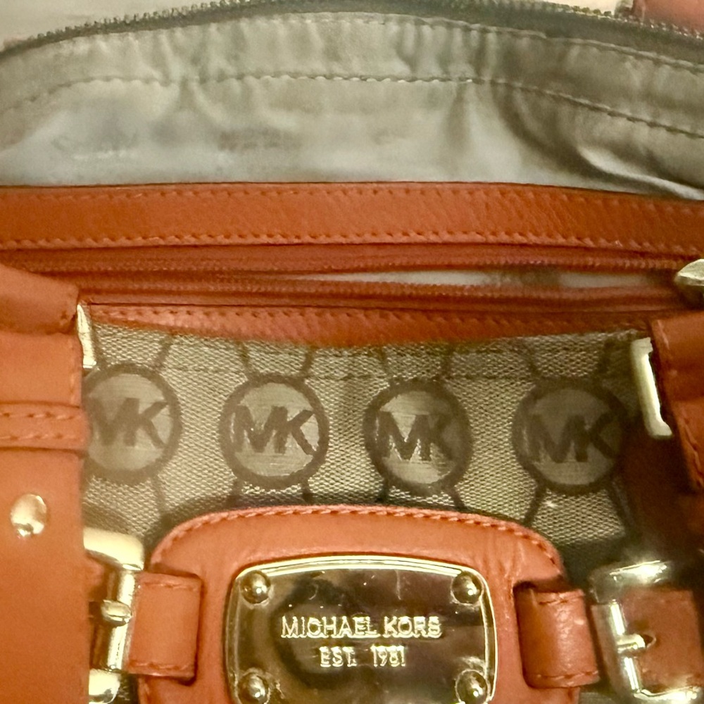 Michael Kors Monogram Gansevoort Beige Tangerine Canvas Leather Satchel Bag - Picture 12 of 16